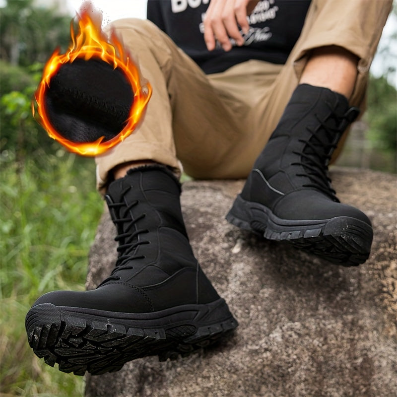 High-Top Hiking Boots, Solid Color, Round Toe