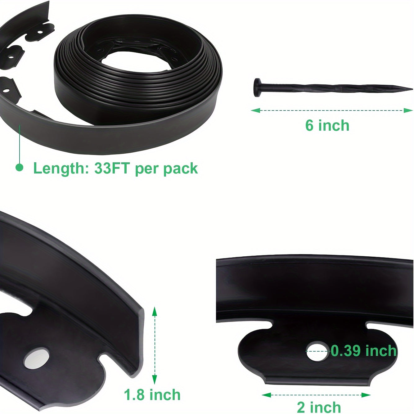 66FT Landscape Edging Border Kit, 1.8 Inch Tall Plastic Edging Border With 80 Spikes