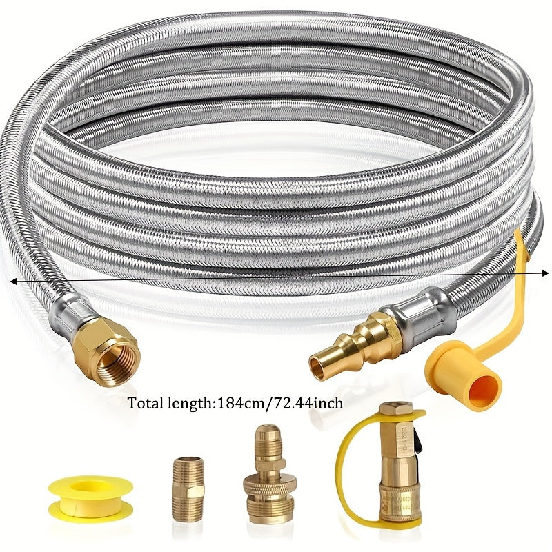 6ft Stainless Steel Braided Propane Hose with Quick Connect & Safety Shut-Off Valve