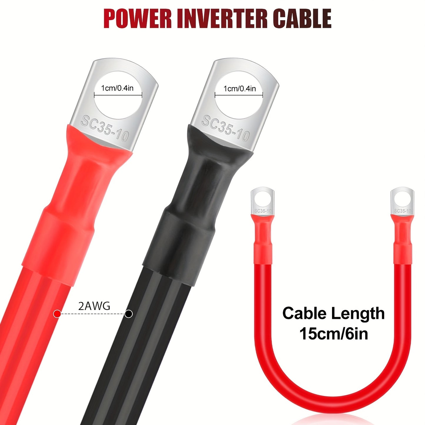 Battery Cable 2AWG, with 3/8" Lugs Terminals Copper Wire