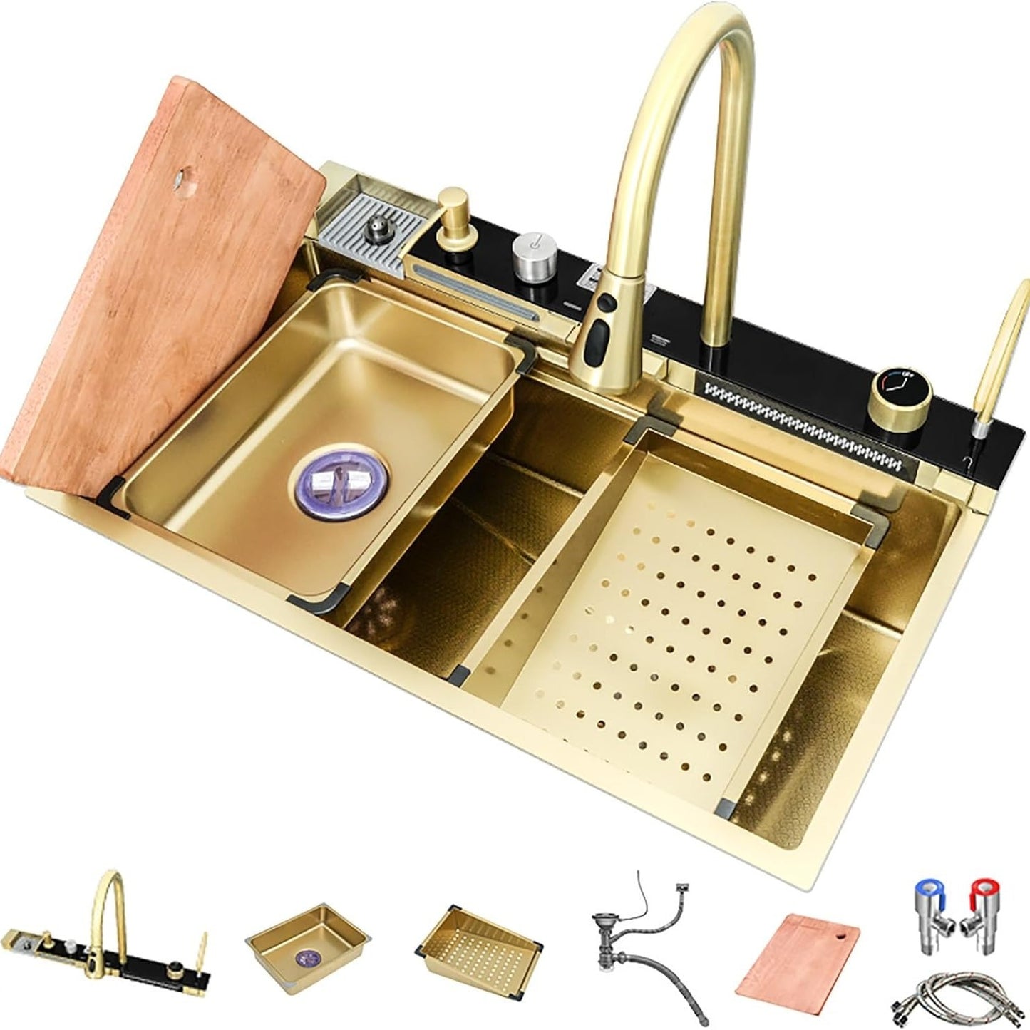 Multifunctional Workstation Kitchen Sink with Digital Display Pull-Out Faucet and Accessories