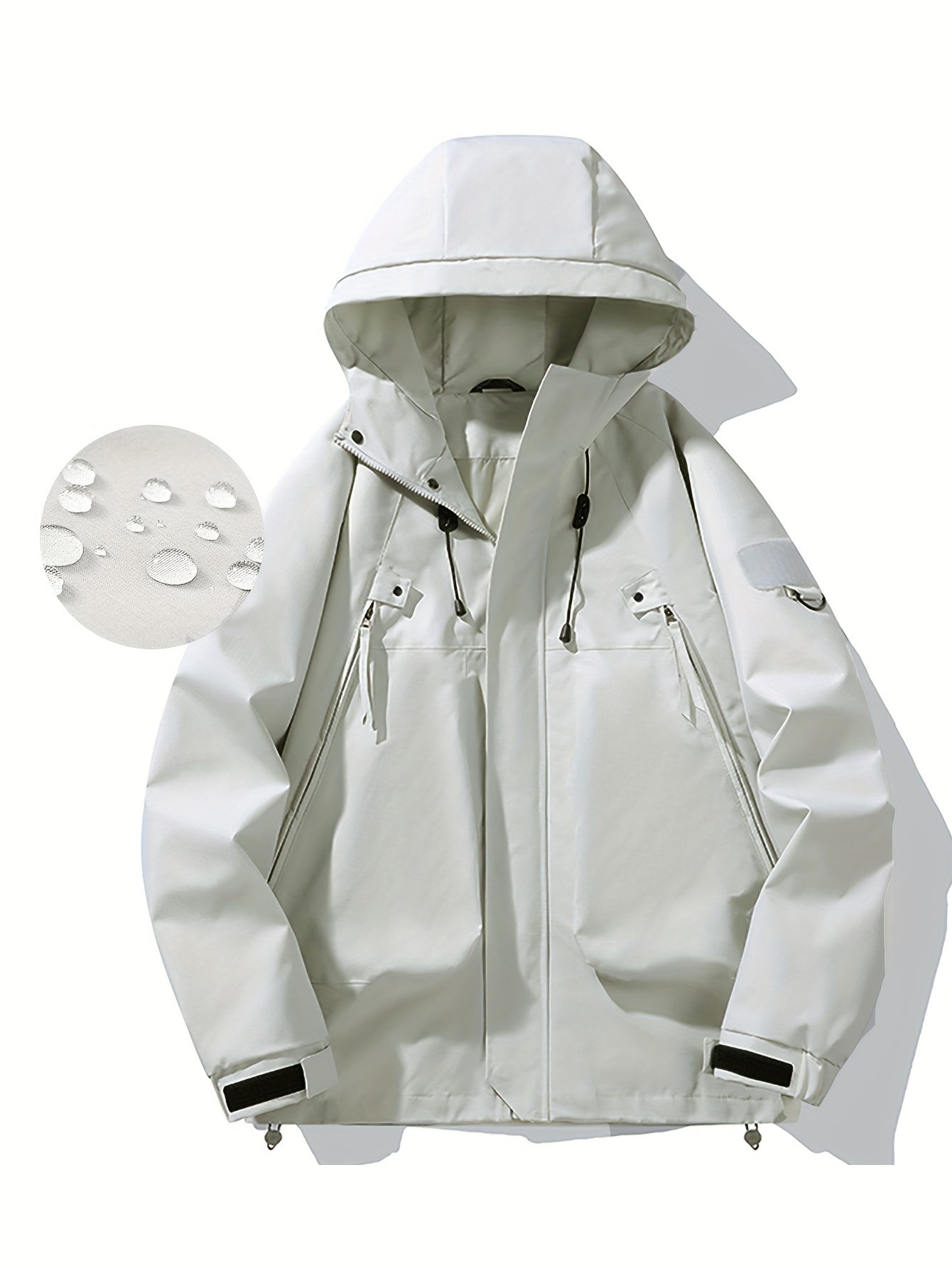 Women's Water Resistant & Windproof Hooded Jacket, Zipper Pocket Loose Top