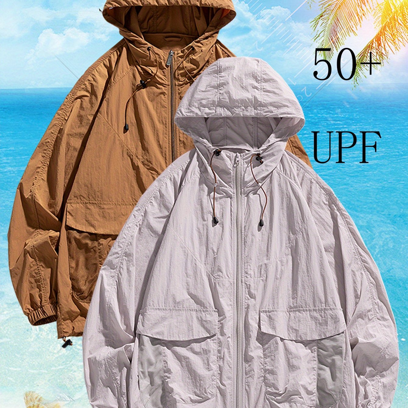 Women's Plus Size Solid Color Sun Protection Hooded Jackets with Large Pockets