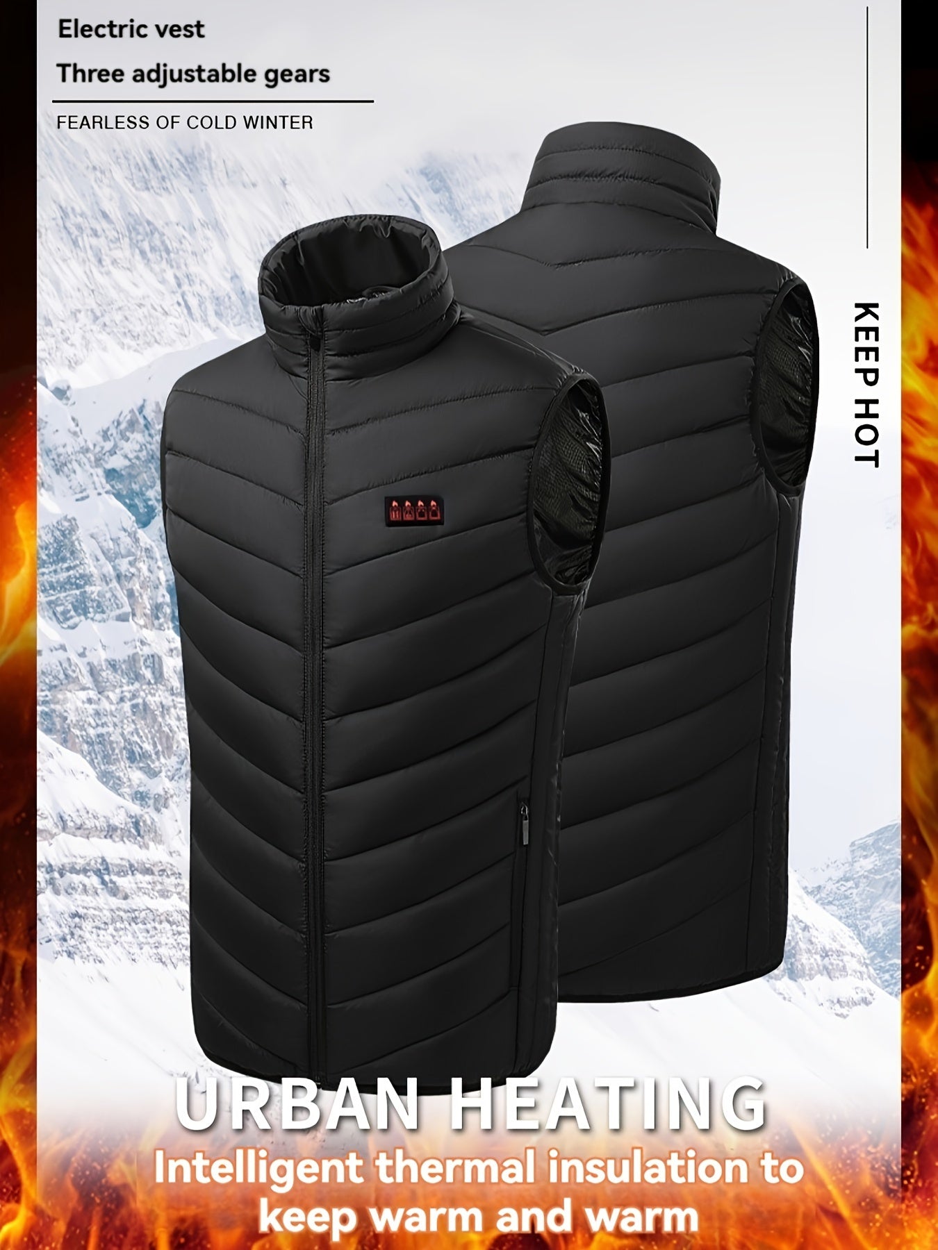 Men's USB Heating Sleeveless Zipper Vest With 21 Heating Zones