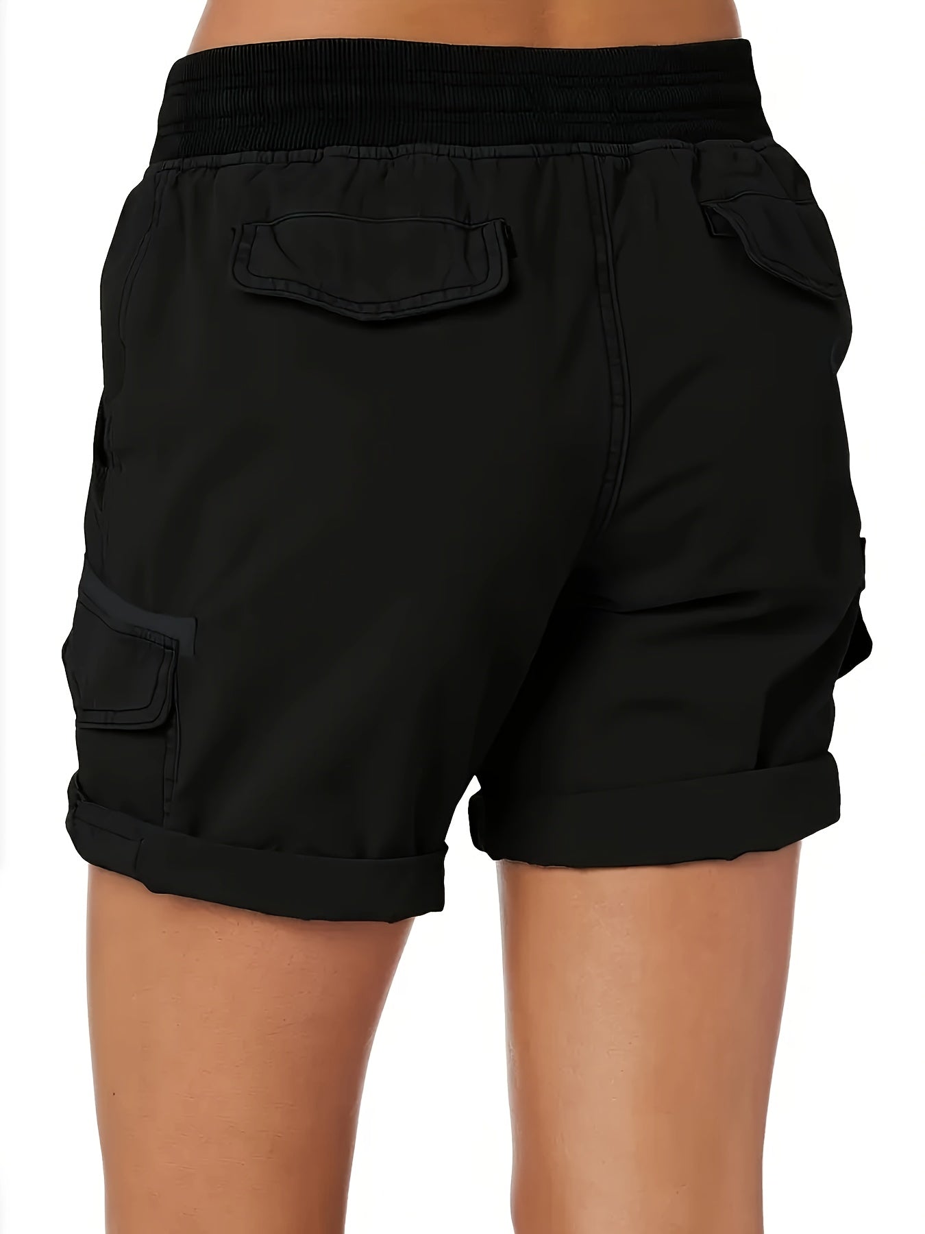Women's Plus Size Cargo Shorts with Drawstring Waist, Flap Pockets, and Side Slit