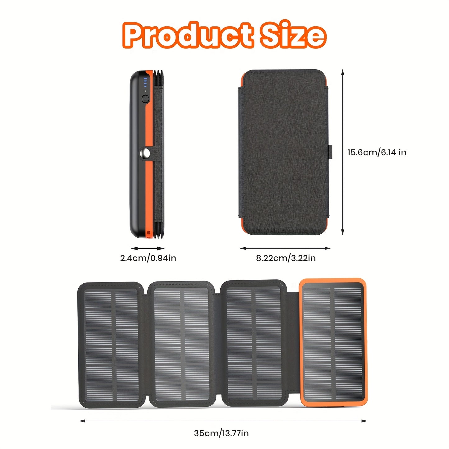 27000mAh Solar Power Bank With 4 Foldable Panels And LED Light, Portable Solar Charger With USB Charging