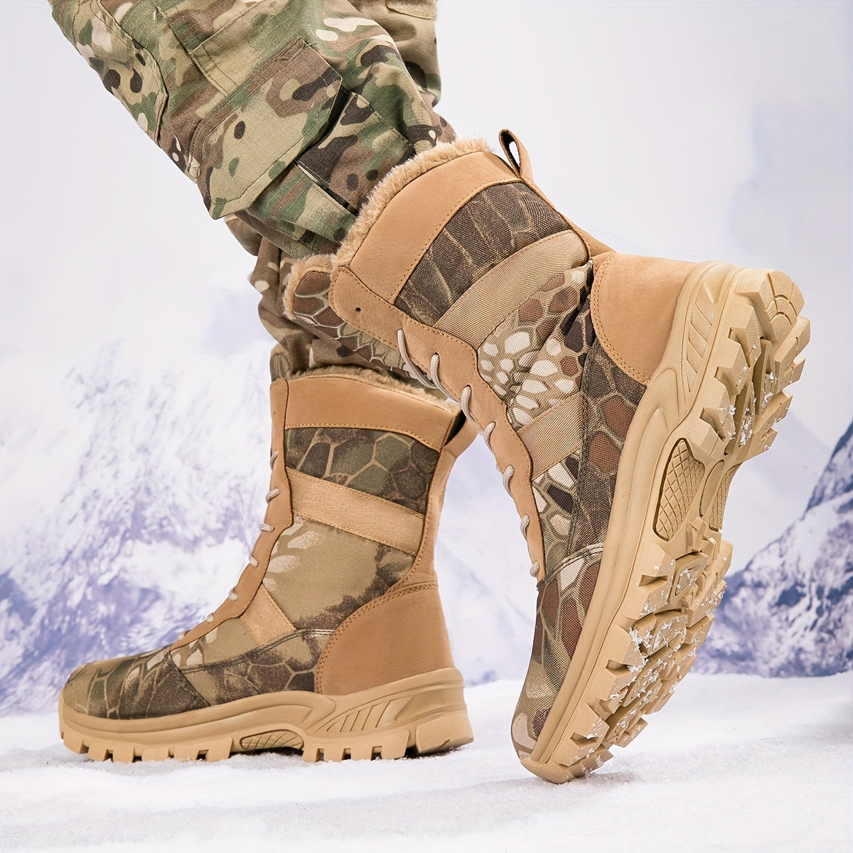 Women's Camouflage Tactical Hiking Boots - Warm Fleece-Lined, Anti-Slip, High Ankle Support