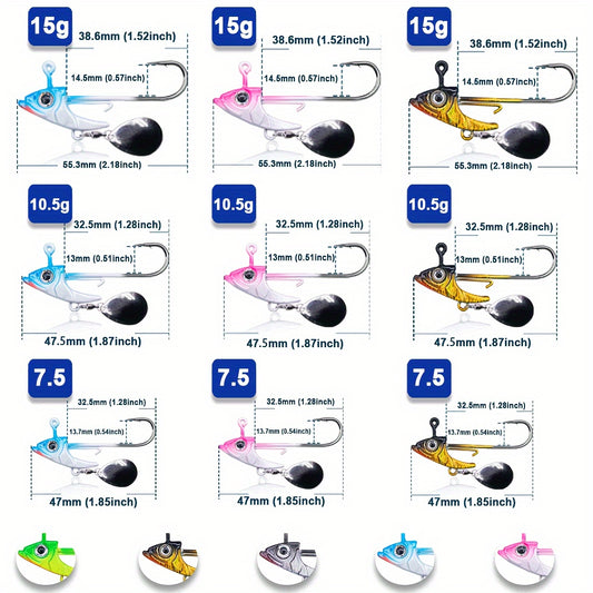 9KM 5/10pcs Fishing Jig Hooks, 7.5-15g Triangle Jig Head Barbed Fishing Hooks