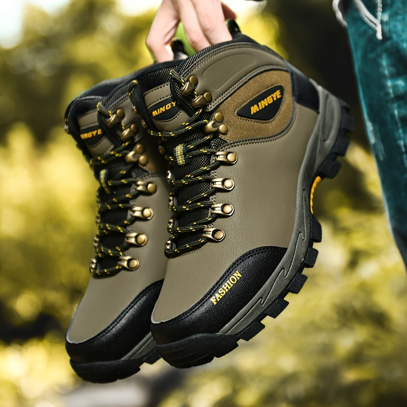 Olive Green High-Top Hiking Boots - All-Season Comfort with EVA Insole & TPR Sole, Lace-Up