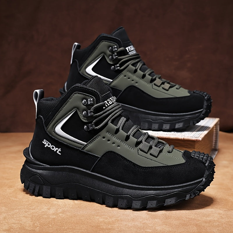 Men's Tactical Hiking Boots - High-Top, Breathable Mesh & PU Upper, Non-Slip PVC Sole with Rugged Grip