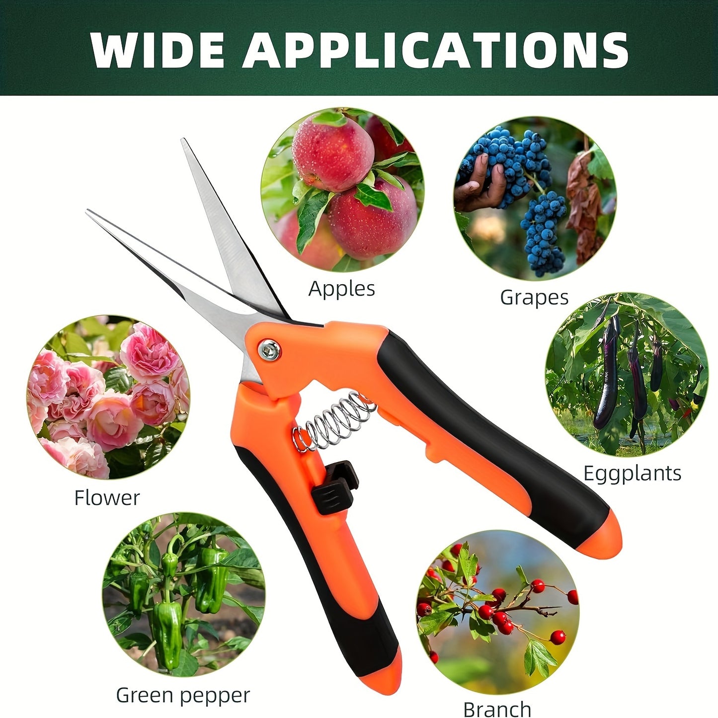 6-Pack Classic Style Stainless Steel Garden Shears, Ergonomic Non-Slip Metal Handheld Gardening Clippers, High-Quality Spring Assisted Pruners