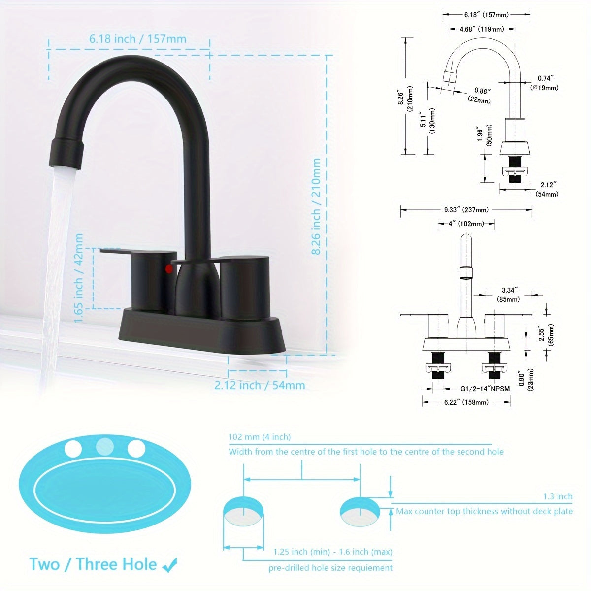 4-Inch Stainless Steel RV Faucet - Hot & Cold Water, Sleek Design