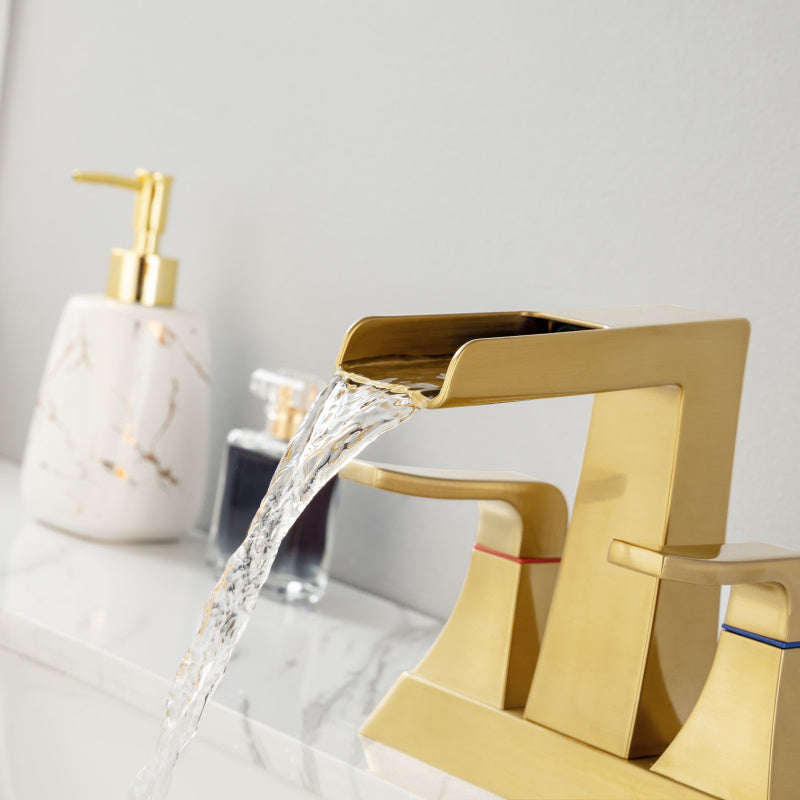 Modern Brushed Golden Widespread Bathroom Sink Faucet