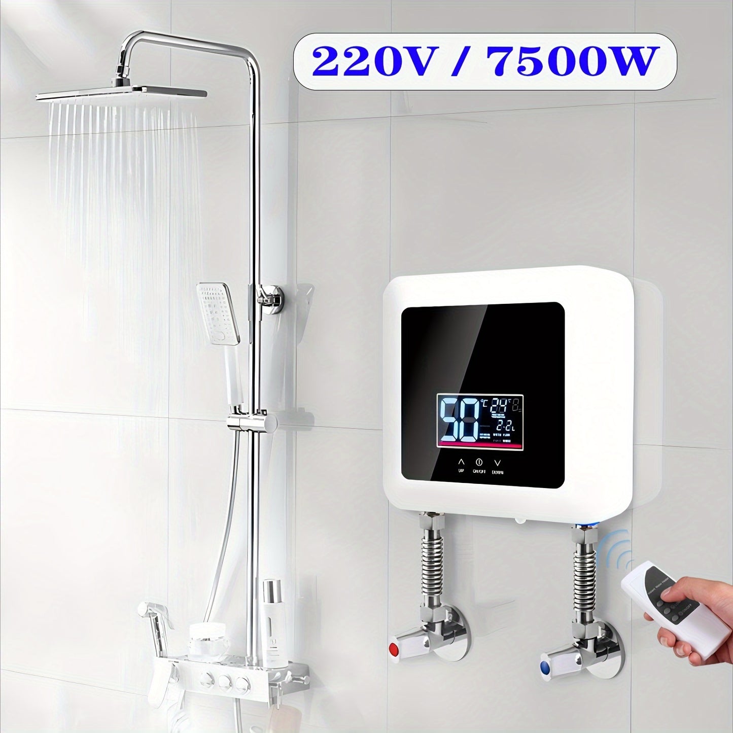 Instant Electric Water Heater, 220V/7500W, Global Use, Remote Control, High-end Cast Aluminum Integrated Heating Body, High-power, Instant Constant Temperature, Safety Protection