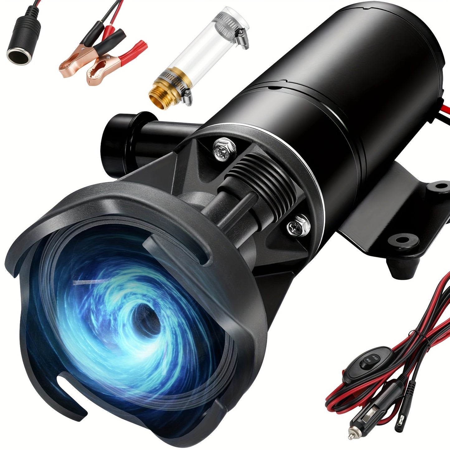 Portable 12V RV Macerator Waste Pump Kit - 12GPM, 3.2ft Lift, 10ft Suction, DC Powered, Complete Set with Copper Wiring & Hoses, Ideal for Right Out of Box Setup