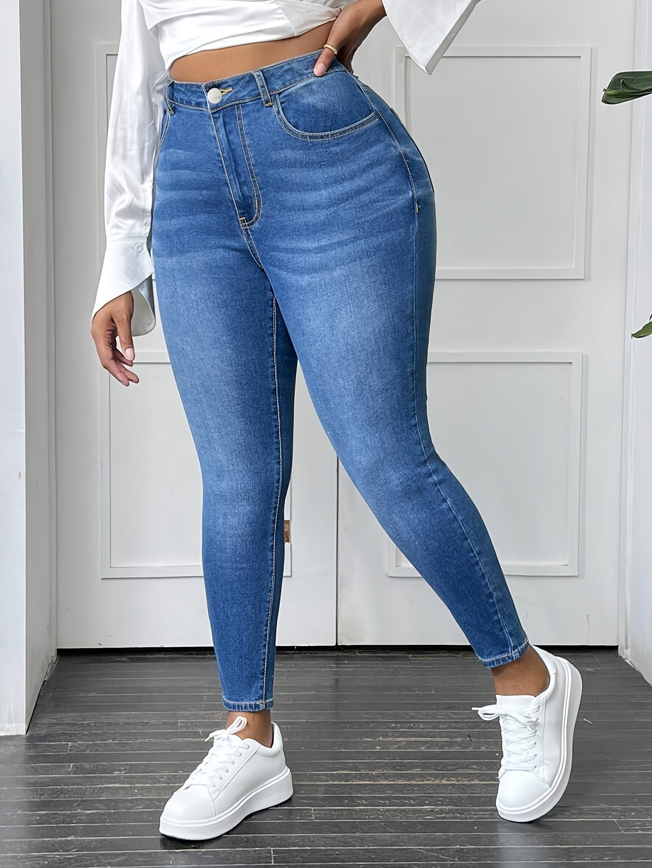 Women'S Clothing Large Size Elastic Waist High Four-Season Jeans