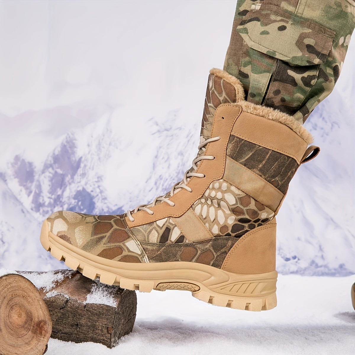Women's Camouflage Tactical Hiking Boots - Warm Fleece-Lined, Anti-Slip, High Ankle Support