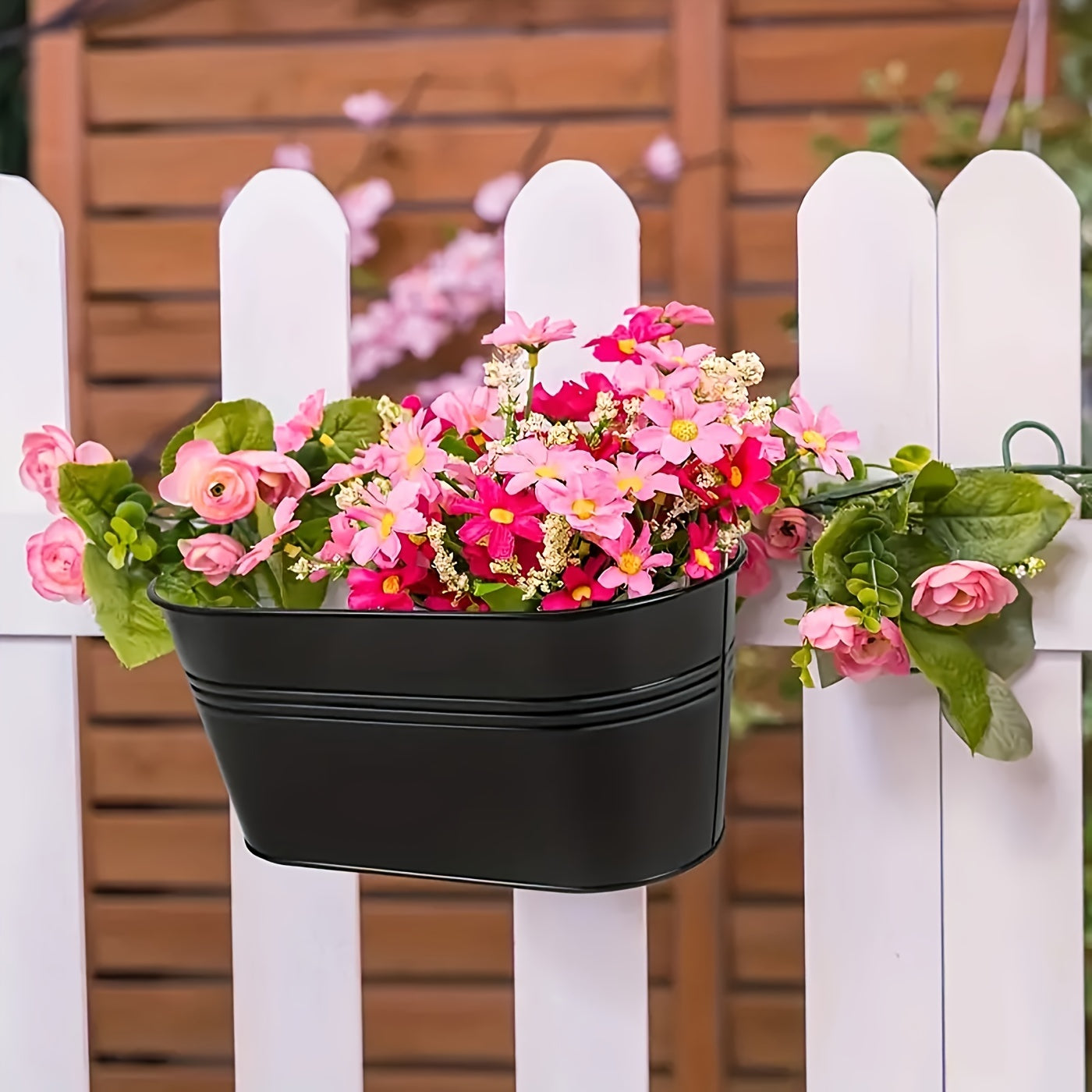 3/5 Pcs Large Iron Hanging Flower Pots - Caddies With Drainage Holes And Hooks For Outdoor Plants