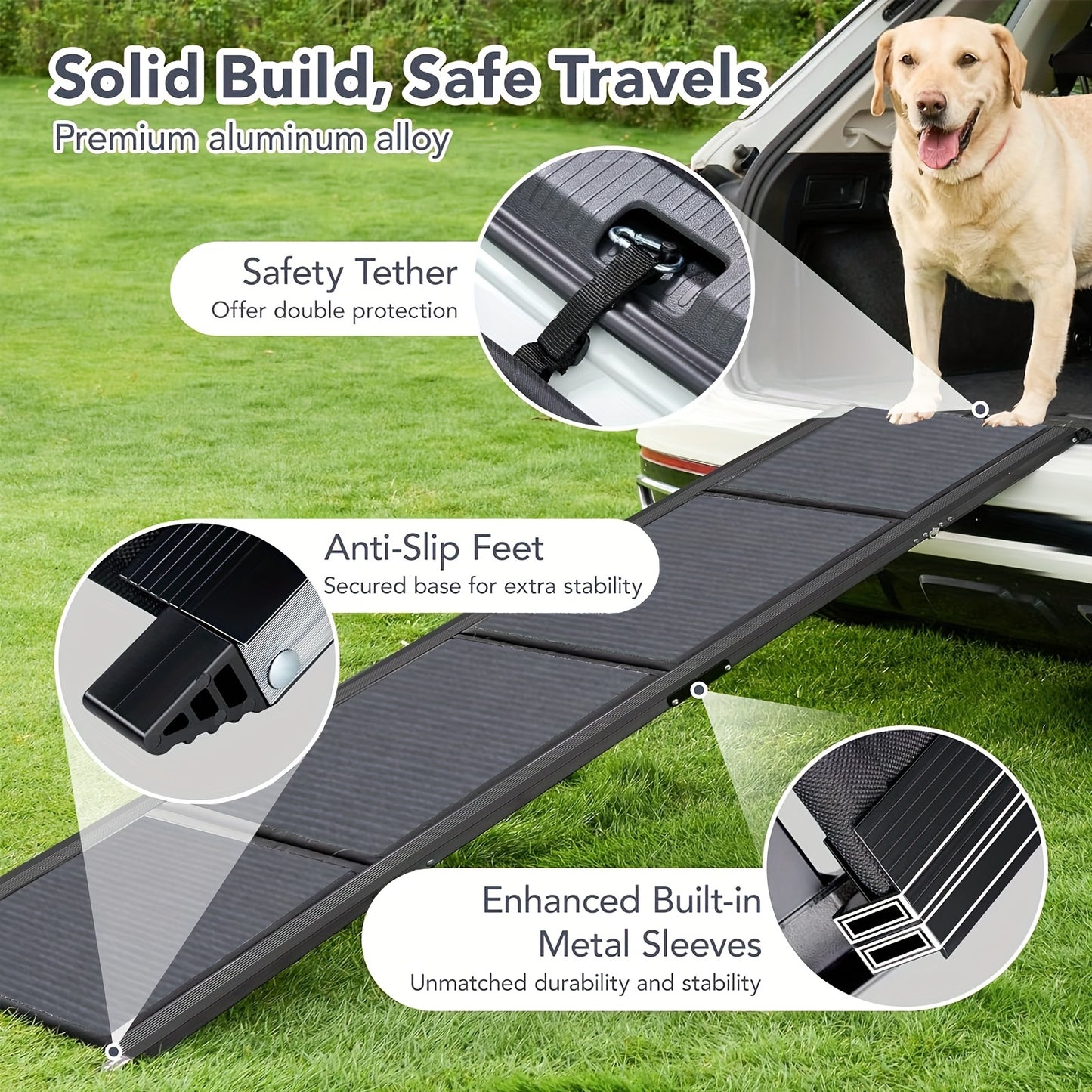 2pcs Dog Ramp For Car, Portable Pet Ramp With 1 Built-in Handle, Folding Dog Ramp For Large And Small Dog