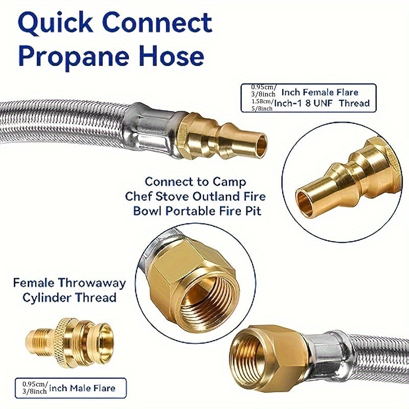 6ft Stainless Steel Braided Propane Hose with Quick Connect & Safety Shut-Off Valve