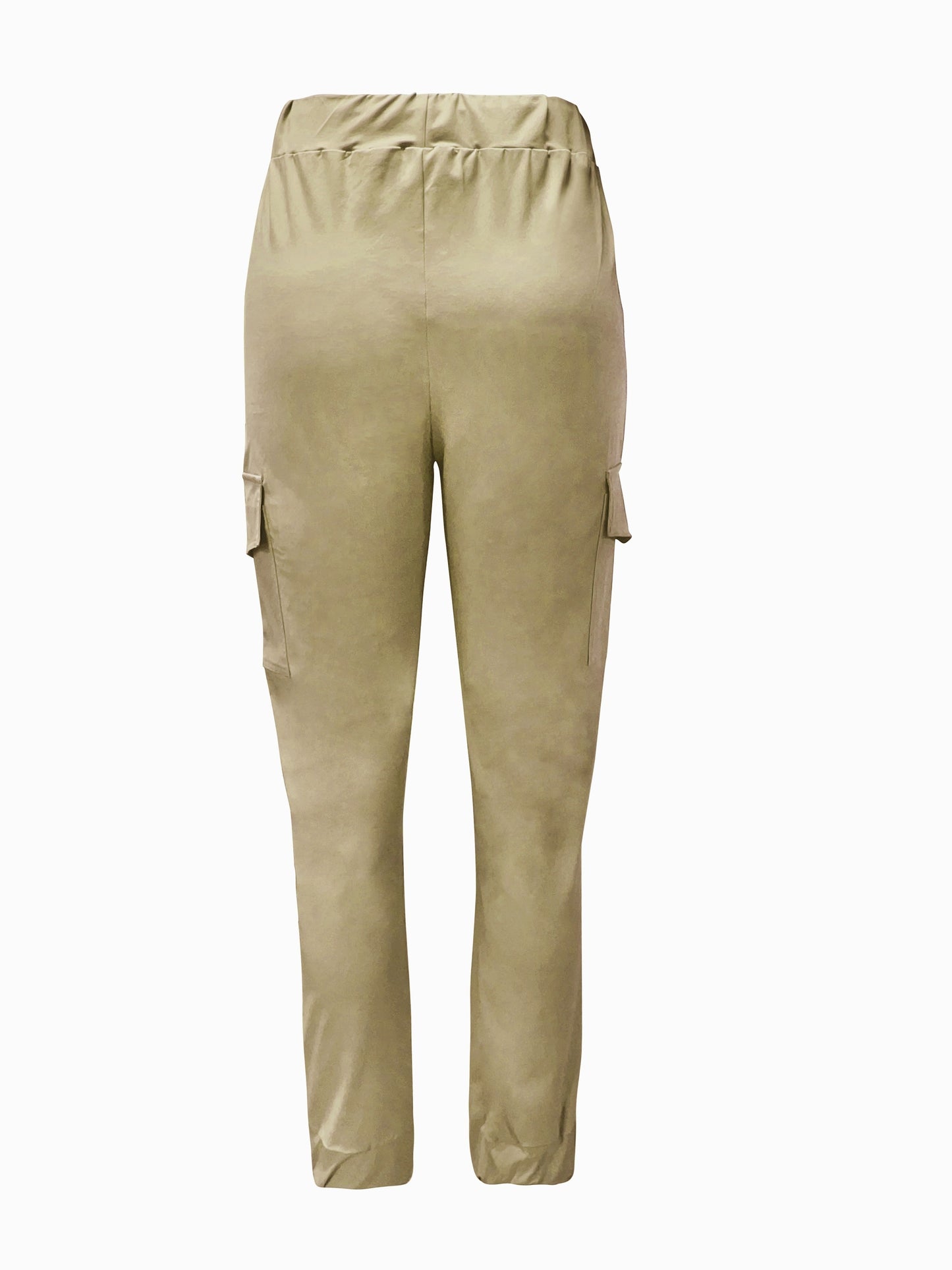 Plus Size Flap Pockets Fitted Bottom Cargo Pants, Drawstring Pants