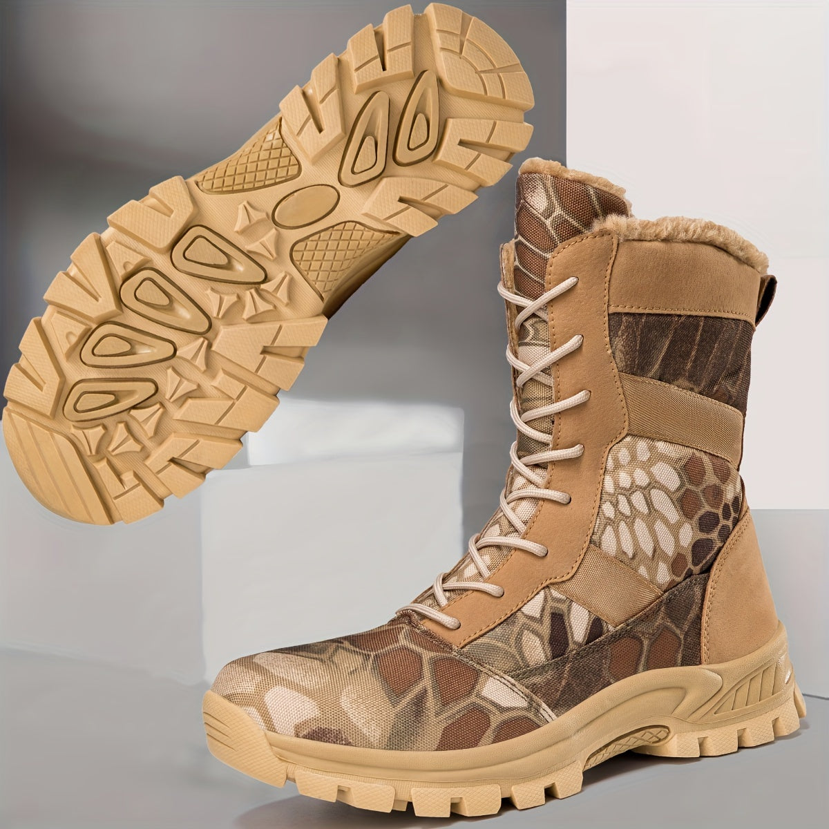 Women's Camouflage Tactical Hiking Boots - Warm Fleece-Lined, Anti-Slip, High Ankle Support