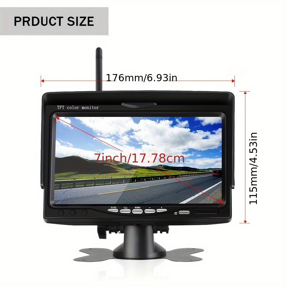 7" Wireless 12v 24v Backup Rear View Camera System, With Night Vision