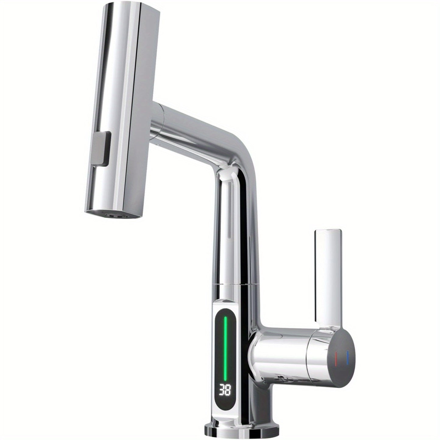 Classic Waterfall Bathroom Faucet with Pull-Down Sprayer, Digital Temperature Display