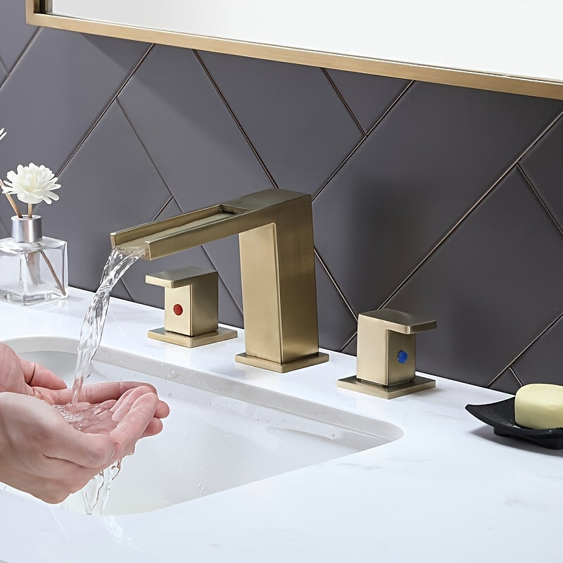 Luxury Golden Bathroom Sink Faucet - 8-inch Widespread 2-Handle Vanity Mixer Taps With Pop Up Drain