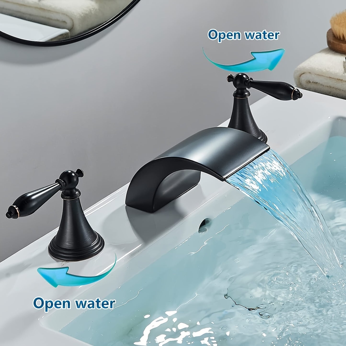 Led Waterfall Widespread Bathroom Sink Faucet 3 Colors Change Led Waterfall Deck Mount