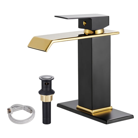 Waterfall Faucet Brass Bathroom Brushed Golden Black Basin Vanity Sink Faucets