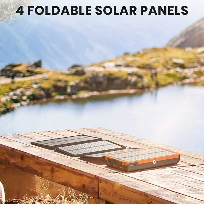 27000mAh Solar Power Bank With 4 Foldable Panels And LED Light, Portable Solar Charger With USB Charging