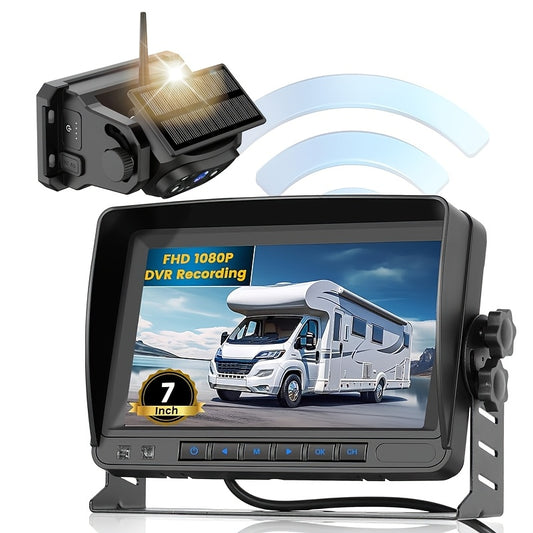 Solar Wireless Magnetic Backup Camera, Battery Powered Rechargeable, Rear View Hitch Camera With 7 Inch 1080P Monitor System