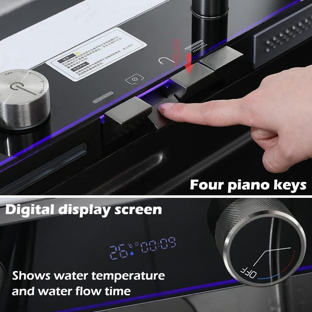 Multifunctional Workstation Kitchen Sink with Digital Display Pull-Out Faucet and Accessories