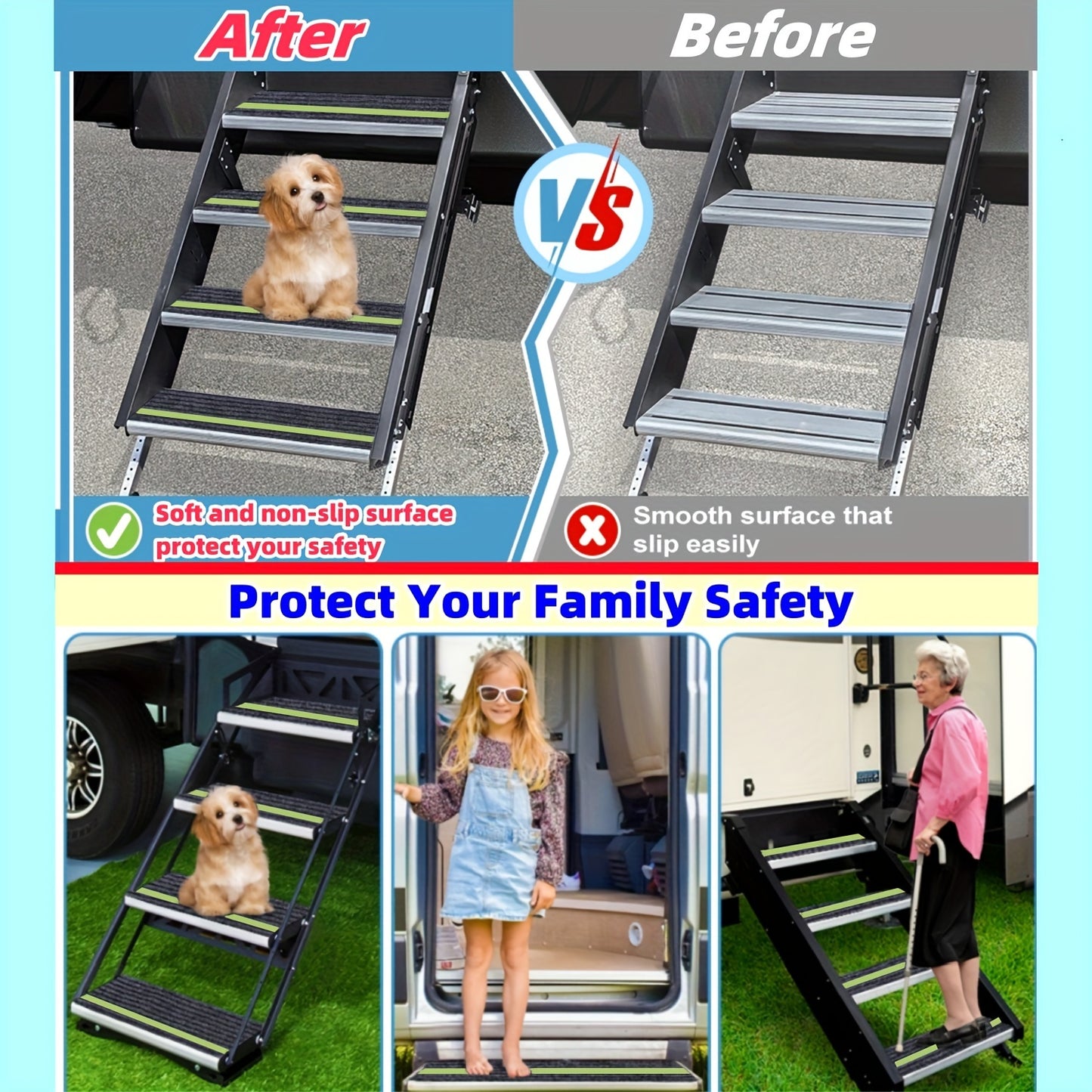RV Step Covers - Enhanced Safety with Stylish Reflective Strips, Slip-Resistant
