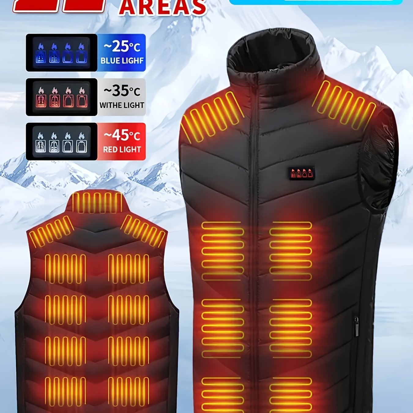 Men's USB Heating Sleeveless Zipper Vest With 21 Heating Zones