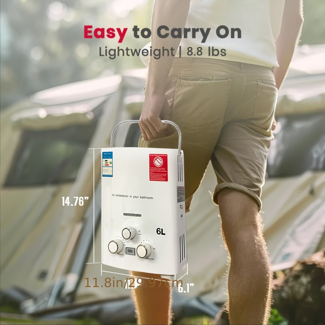 Portable Tankless Water Heater - 6L, 1.58GPM Propane, Overheat Protection