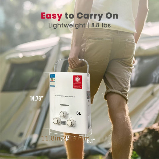 Portable Tankless Water Heater - 6L, 1.58GPM Propane, Overheat Protection