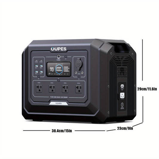 2000w 1024Wh Portable Power Station Backup LiFePO4 Battery, 110V/2000W Pure Sine Wave AC Outlet, Solar Generator