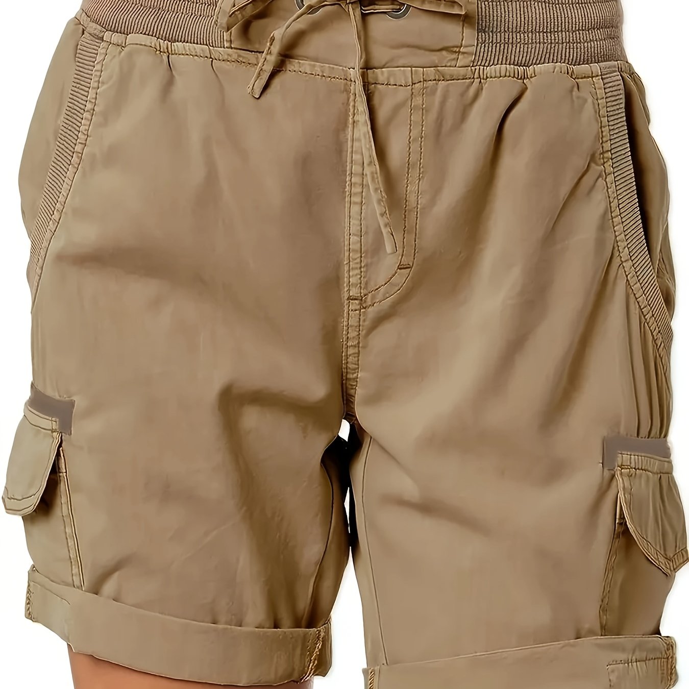 Women's Plus Size Cargo Shorts with Drawstring Waist, Flap Pockets, and Side Slit