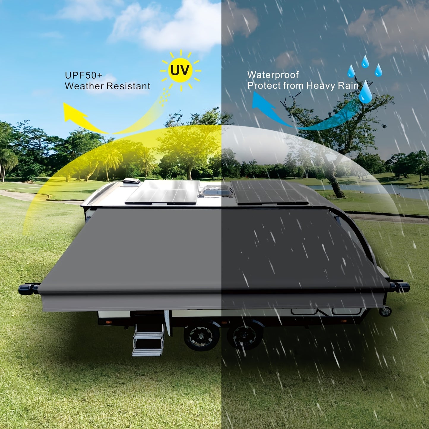 RV Awning Fabric Replacement Heavy Duty 16 Oz Vinyl Fabric Awning, Double-Sided Coating Universal Awning, Replacement For All Trailer