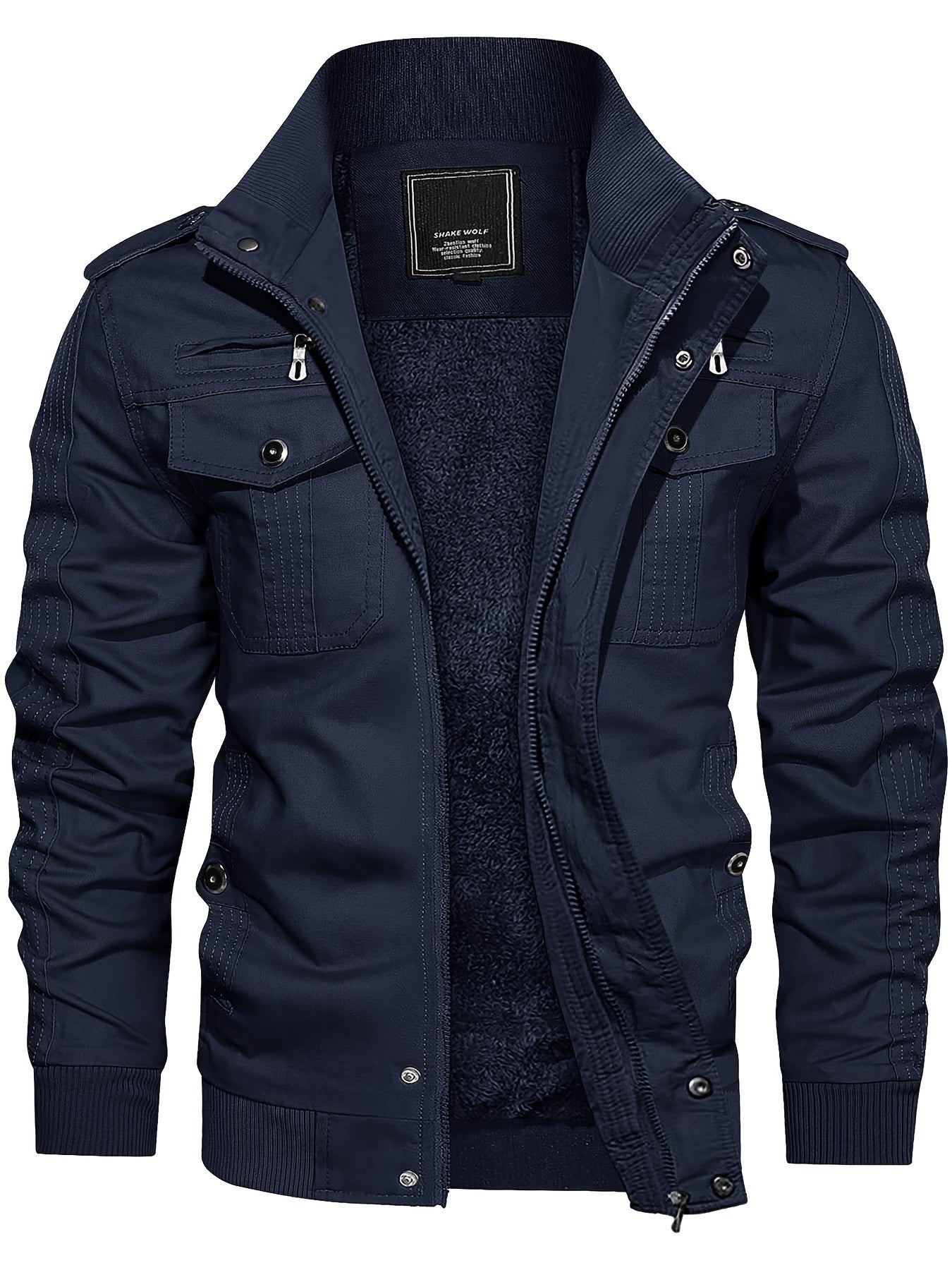 Men's Fleece Jacket And Coat Winter Full Zip Multi-Pocket 2 Chest Pockets 2 Side Pockets And 1 Inner Pocket Fleece Lined Windproof