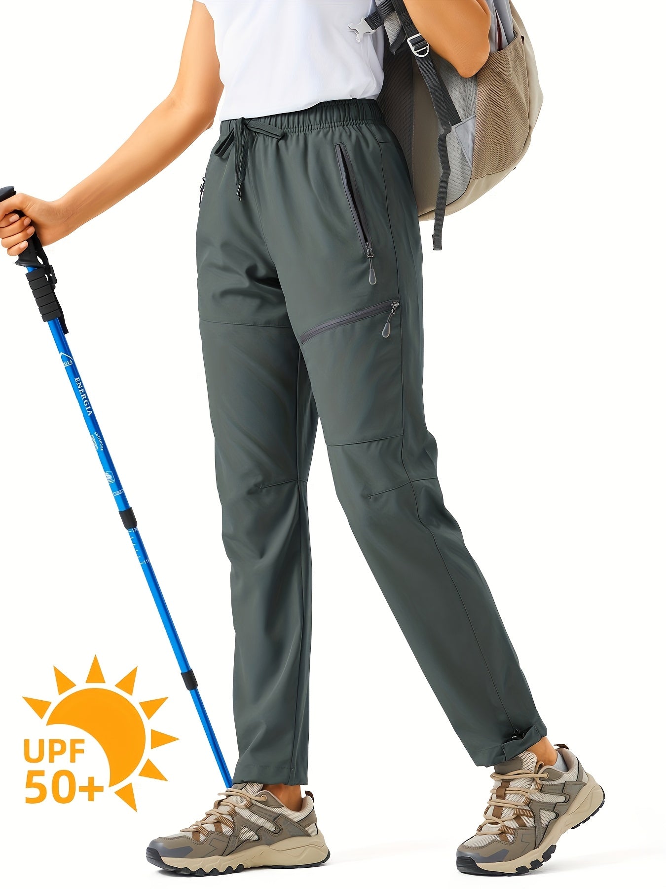 Plus Size Women's Cargo Pants, Lightweight, Quick Dry, Water Resistant,  Elastic Waist, Zipper Pockets