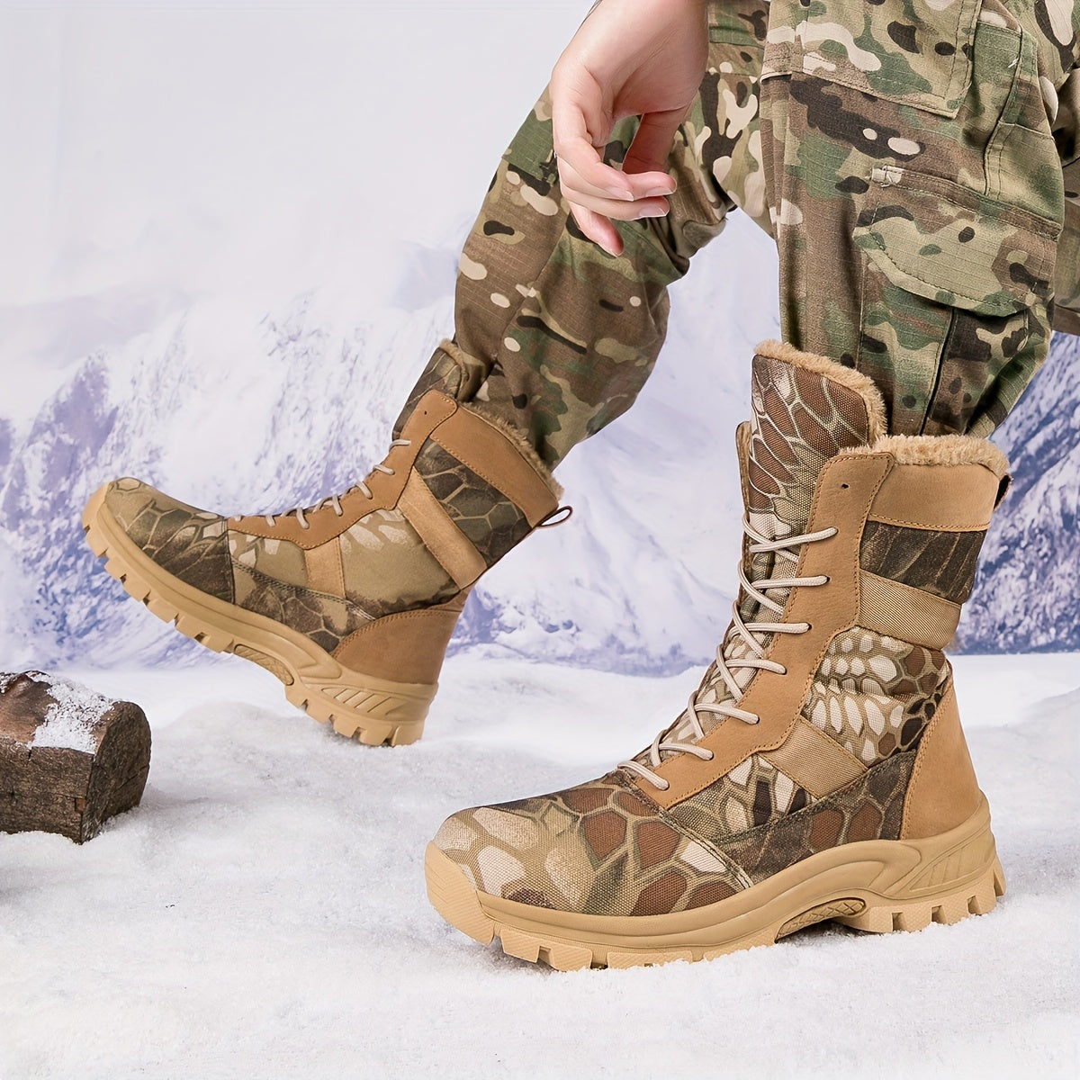 Women's Camouflage Tactical Hiking Boots - Warm Fleece-Lined, Anti-Slip, High Ankle Support