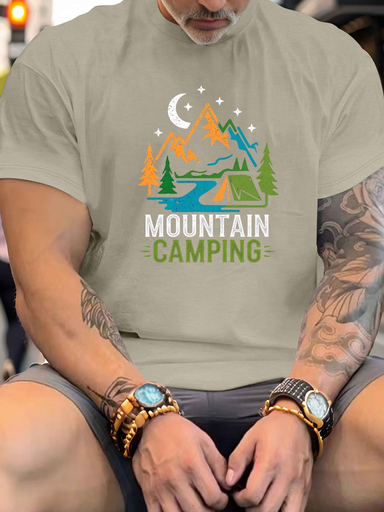 Big & Tall Men's Summer T-Shirt - Mountain Camping Graphic