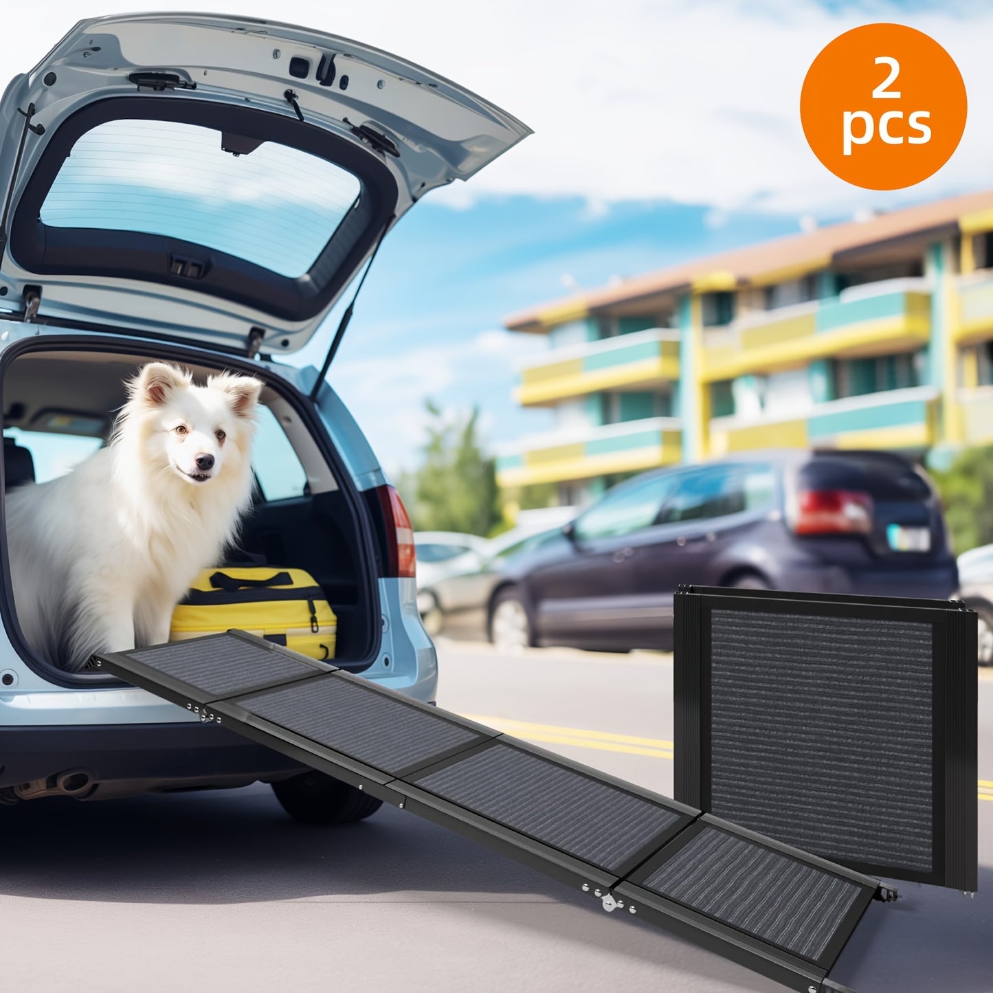 2pcs Dog Ramp For Car, Portable Pet Ramp With 1 Built-in Handle, Folding Dog Ramp For Large And Small Dog