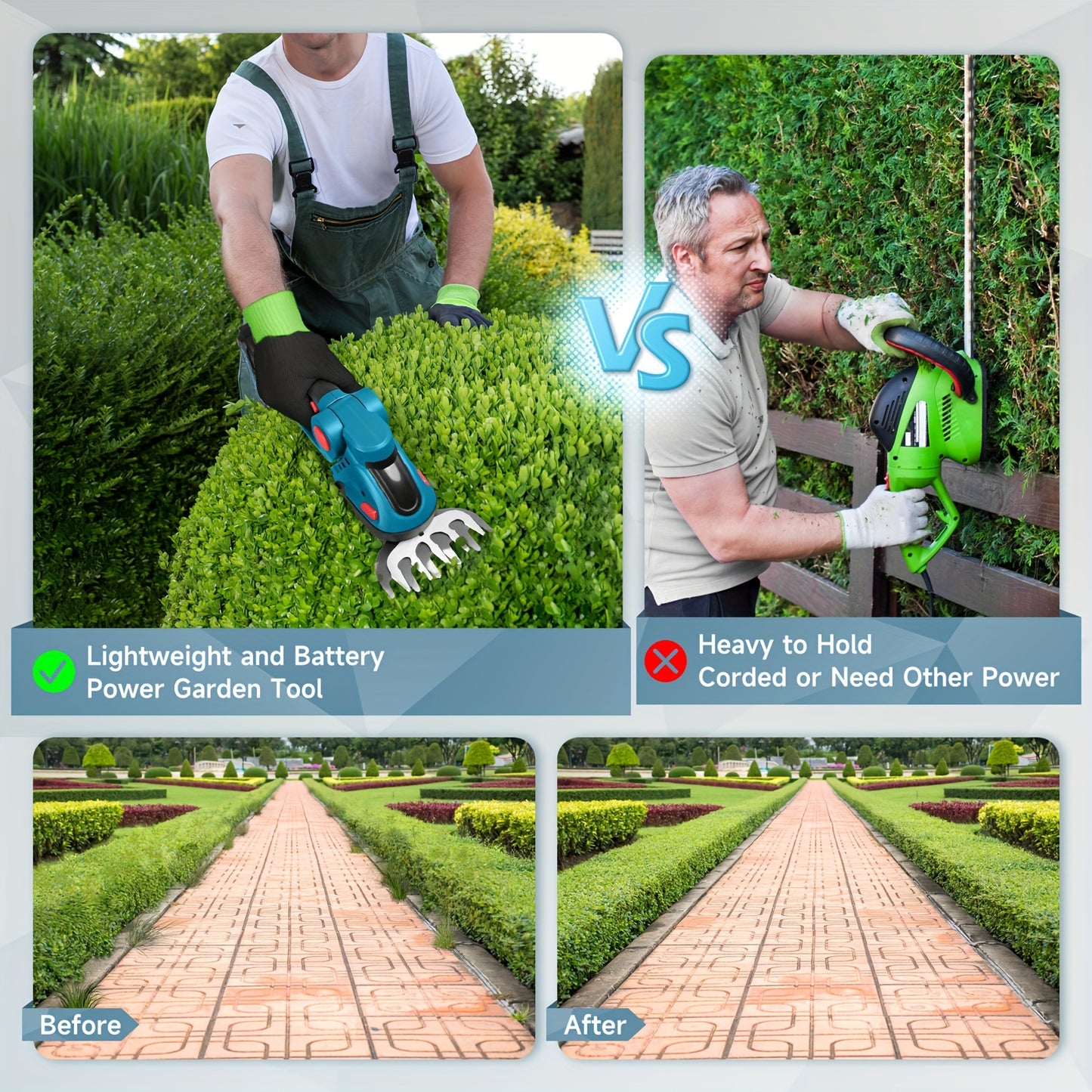 Hedge Trimmer Cordless, 2 in 1 Handheld Cordless Grass Shear with 2 Pcs Rechargeable Battery's and Charger