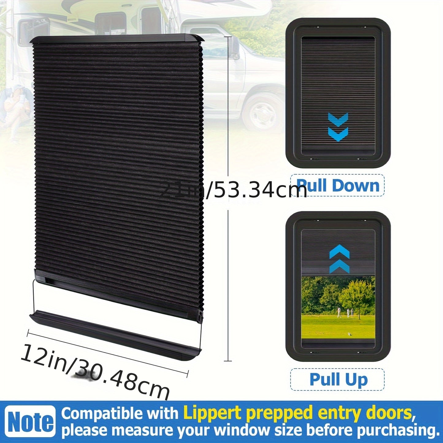 Door Window Shades, Replacements for Entry Doors, 12'' x 21''