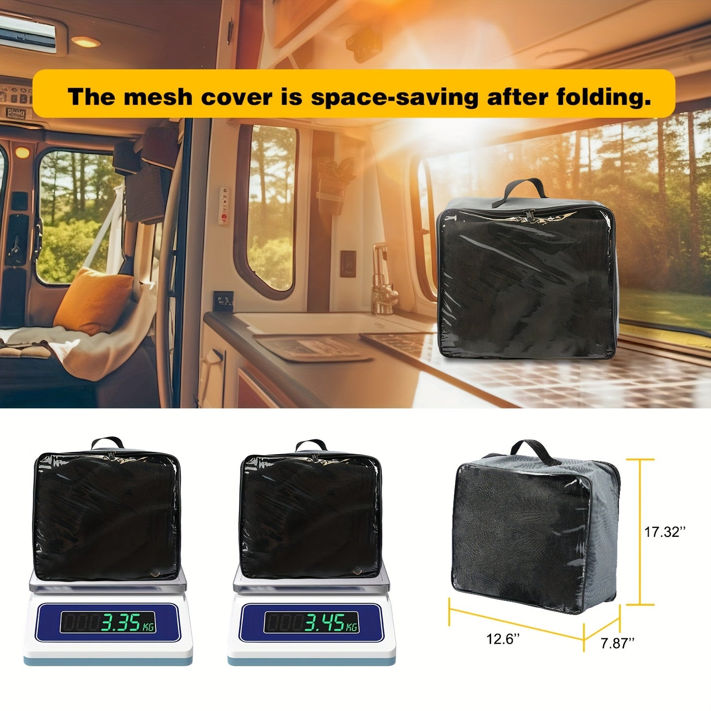 RV Awning Shade Screen With Zipper 14' X 8' - Black Mesh UV Blocker Sun Shade Complete Kits