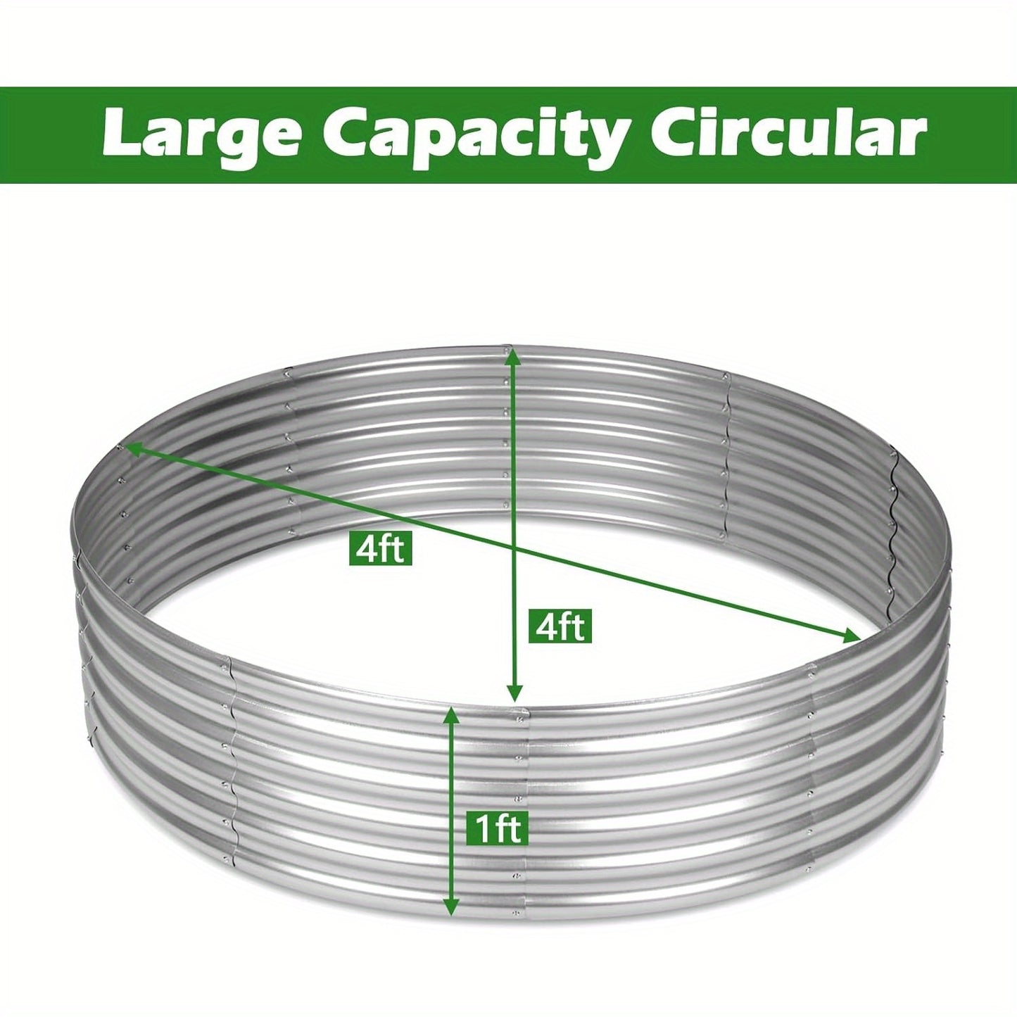 1pc Contemporary Round Galvanized Metal Raised Garden Bed, 4x4x1ft Or Outdoor Fire Pit Ring.